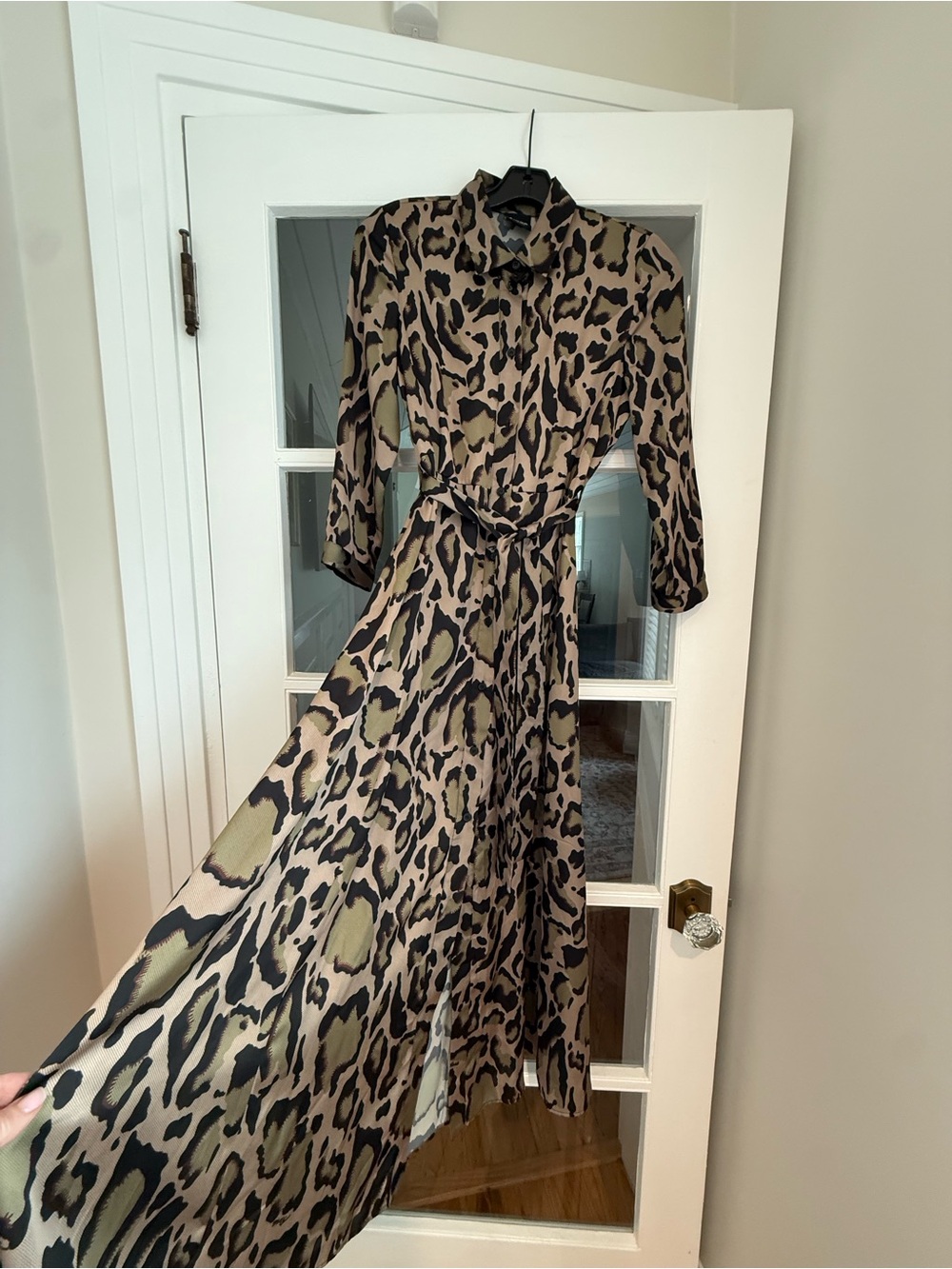 Pinko Sushi 5 Abito Animal Print Belted Shirt Dress Midi Italy Size 4
